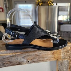 VIONIC Ella Toe Loop Sandal Black Leather Slingback Orthotic Flat Size 6M
